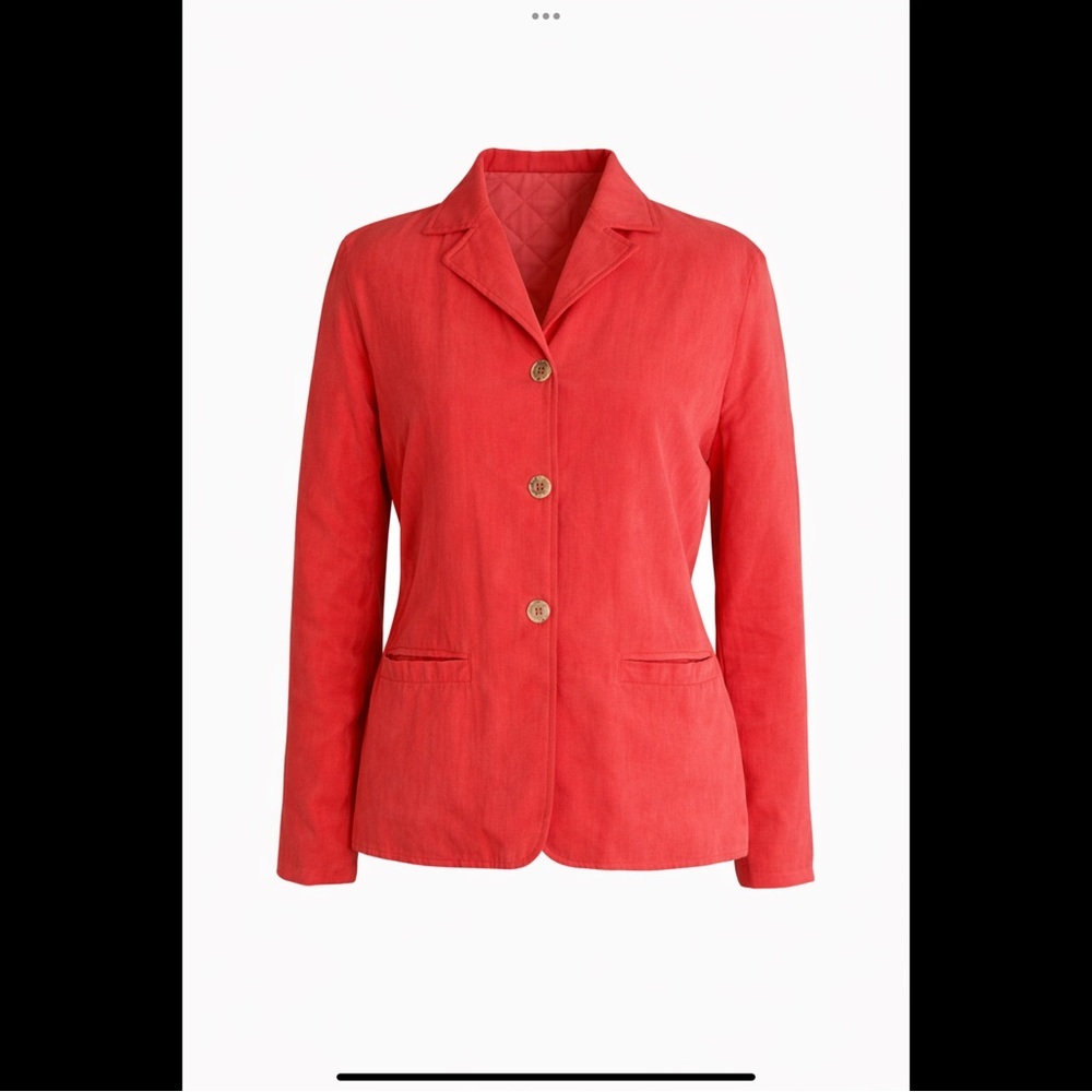 CA Sport Coral Pink Silk Quilted Classic Blazer | Statement Color Jacket